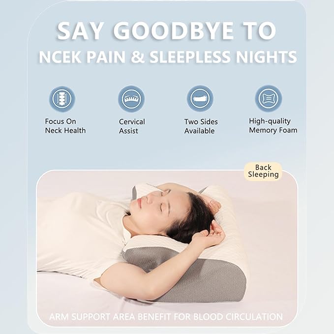 Doreve Cloudfaser Pillow, Cervical Neck Pillow, Dreamers Relief Pillow for Pain Relief & Sleeping, Ergonomic Contour for Side Sleepers, Necks and Shoulder Support