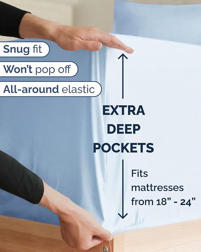 Extra Deep Twin XL Sheet Set - 4 Piece Breathable and Cooling Sheets - Hotel Luxury Bedding for Women, Men, Kids & Teens - Easy & Secure Fit - Soft and Wrinkle Free - Extra Deep Pockets - Light Blue