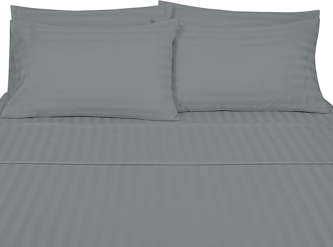 ROYALE LINENS 1500 Thread Count Sateen Dobby Stripe Poly/Cotton Sheet Set - 6 Piece California King Bed Sheets - 1 Fitted, 1 Flat, 4 Pillow Cases -Soft Cool & Crisp Sheet Set (Cal King, Monument)