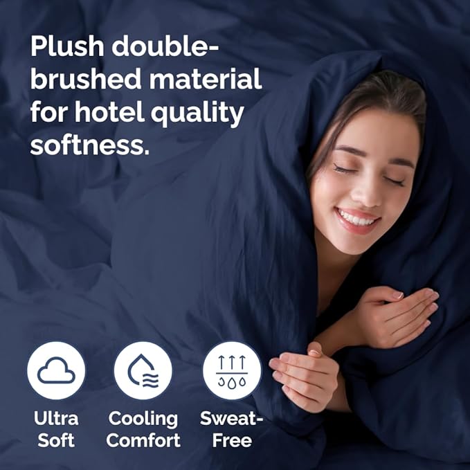 Duvet Cover Super Queen Size Set - Extra Soft Super Queen Duvet Cover with 2 Pillow Shams - Hotel Luxury, Easy Care & Fade Free with Zipper Closures & Ties - Comfy, Cozy and Breathable (Navy Blue)