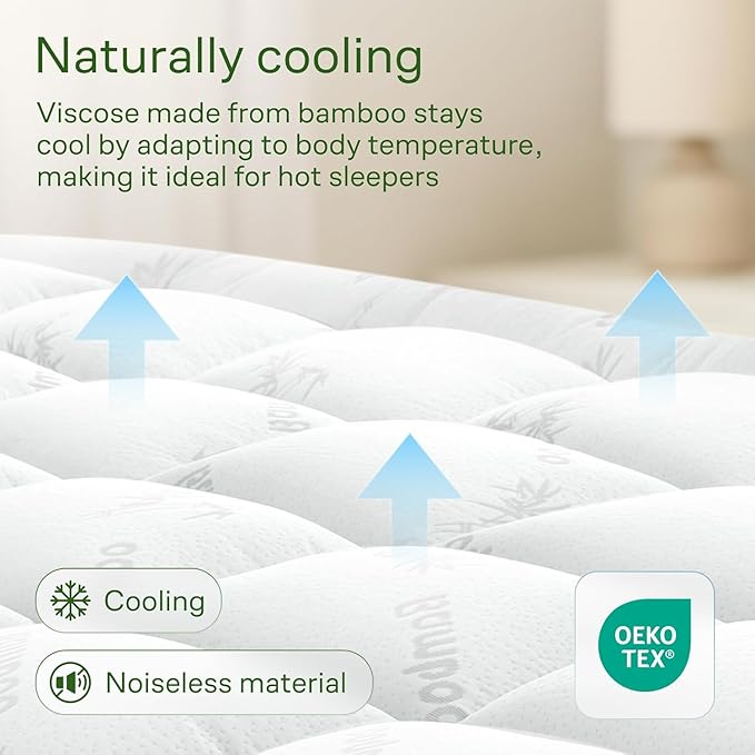 Niagara Sleep Solution Ultra Soft Queen Size Mattress Topper - Viscose Made from Bamboo Pillow Top Mattress Pad for Back Pain Relief - Naturally Cooling for Hot Sleepers, White