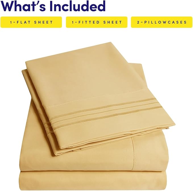 1500 Supreme Collection Full Sheet Sets Camel - Luxury Hotel Bed Sheets and Pillowcase Set for Full Mattress - Extra Soft, Elastic Corner Straps, Deep Pocket Sheets, Full Camel