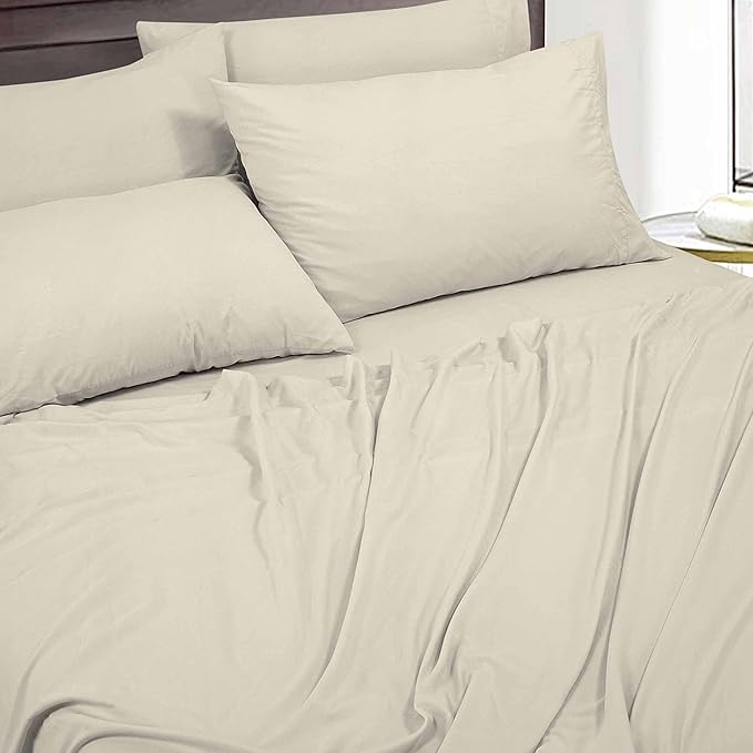 ROYALE LINENS 6 Piece King Sheets Set - Soft Brushed 1800 Microfiber Bedding - 1 Fitted and 1 Flat Sheet, 4 Pillow Cases - Wrinkle Free & Fade Resistant - Hotel Luxury Bed Sheets Set (Birch, King)