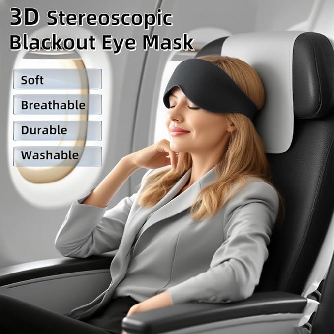 100% Light Blocking 3D Sleep Mask for Side Sleeper, Ultralight Soft Light Breathable Eye Mask for Women Men, Protable Eye Cover for Travel Flight Nap