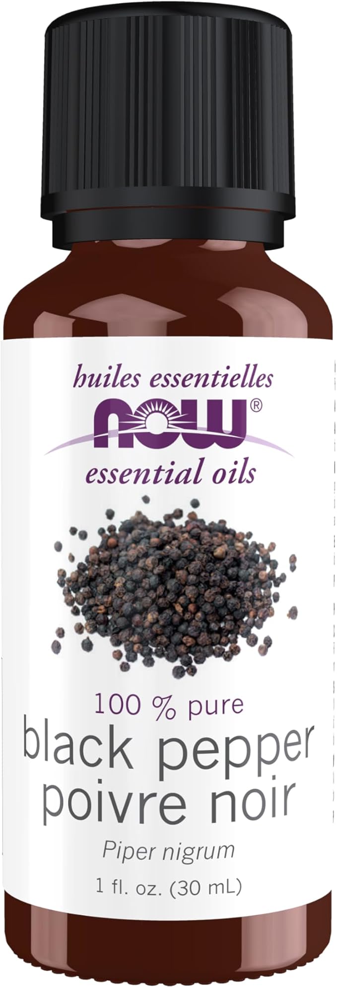 NOW Essential Oils, Black Pepper Oil, Spicy Aromatherapy Scent, Steam Distilled, 100% Pure, Vegan, Child Resistant Cap, 1-Ounce