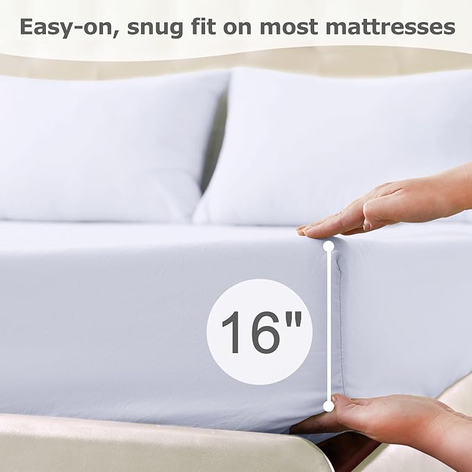 Twin Size Bed Sheet Set - 3 Piece Soft Microfiber Sheets with Deep Pockets, Cooling Technology, and Wrinkle-Free Pillowcase. Hotel-Quality, Durable Bedding, Brilliant White