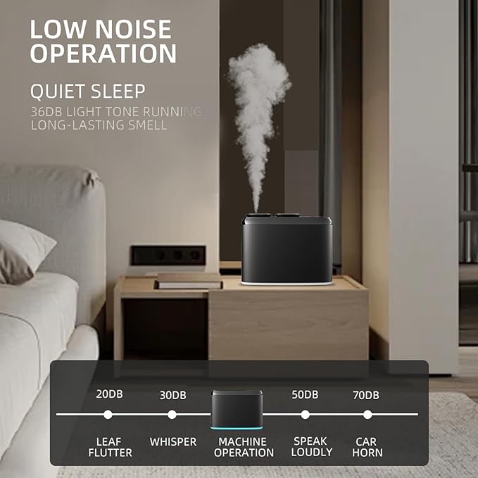 Diydeg Electric Fragrance Diffuser, Dual Nozzle Mist Aromatherapy Machine Low Noise Scent Diffuser with APP with Ambient Light for Hotel Conference Room Bedroom Office