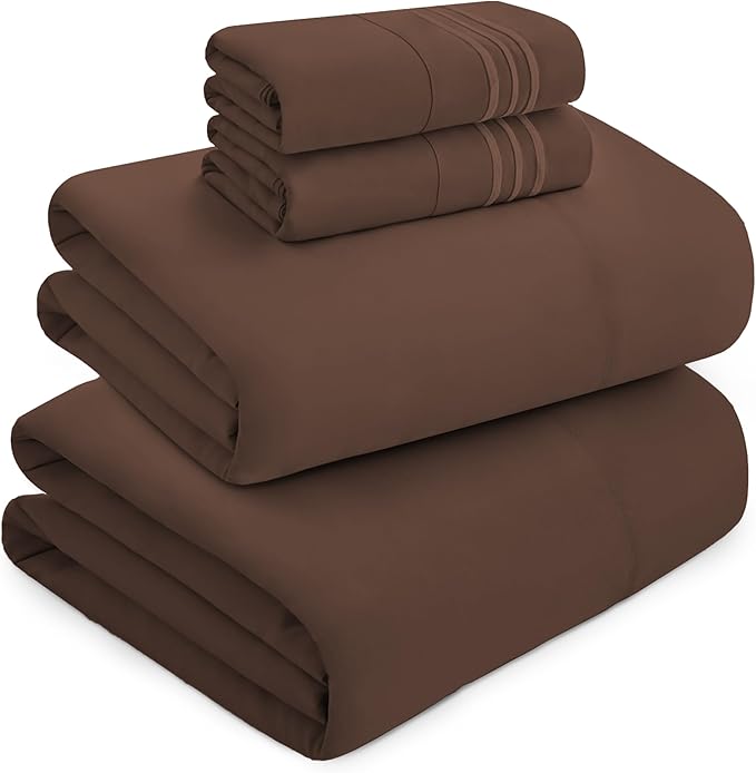 Mocassi Luxury Twin 4-Piece Sheet Set - 1800 Premium Hotel Quality - Easy-Fit, Wrinkle, Fade Resistant Bed Sheets and Pillowcases - All Around Elastic Fitted Sheet, Deep Pocket, Brown