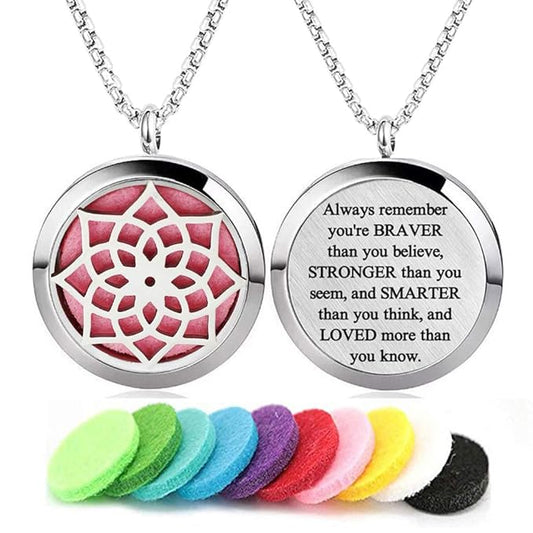 Aromatherapy Essential Oil Diffuser Necklace Stainless Steel lnspirational Locket Pendant（Sunflower）