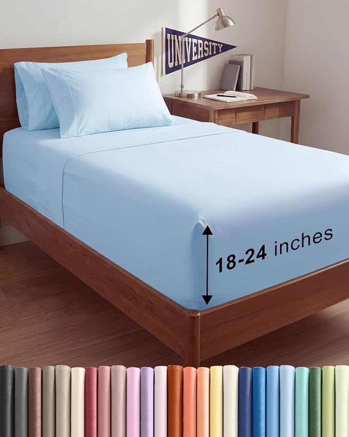Extra Deep Twin XL Sheet Set - 4 Piece Breathable and Cooling Sheets - Hotel Luxury Bedding for Women, Men, Kids & Teens - Easy & Secure Fit - Soft and Wrinkle Free - Extra Deep Pockets - Light Blue