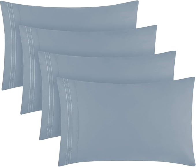 Mellanni Pillow Cases Set - 4 PC Iconic Collection Pillowcases - Hotel Luxury, Extra Soft, Cooling Pillow Covers - Wrinkle, Fade, Stain Resistant (Standard/Queen 20" x 30", Blue Hydrangea)