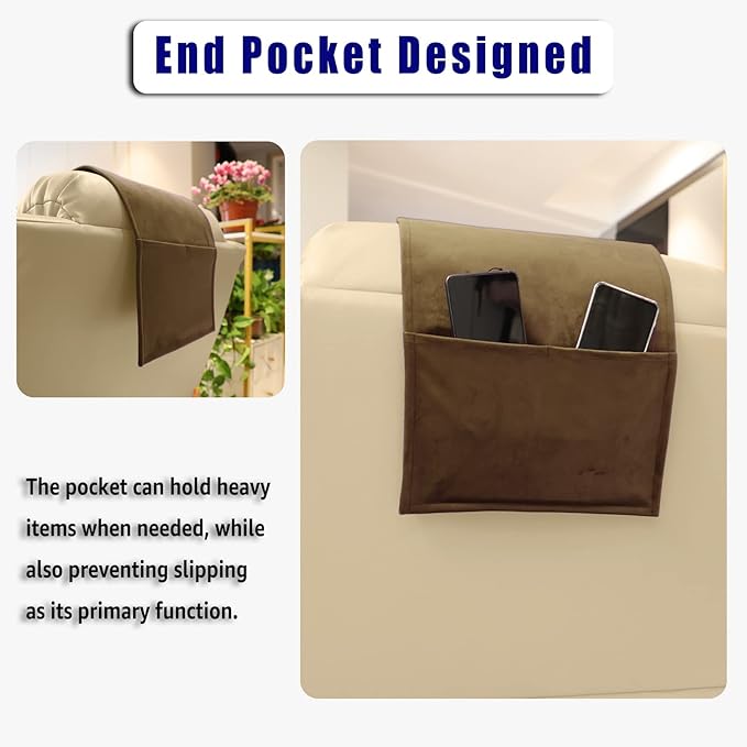 Velvet Recliner Head Pillow with Non-Slip Base - Adjustable Neck Support for Pain Relief in Home, Office and Travel (Brown)