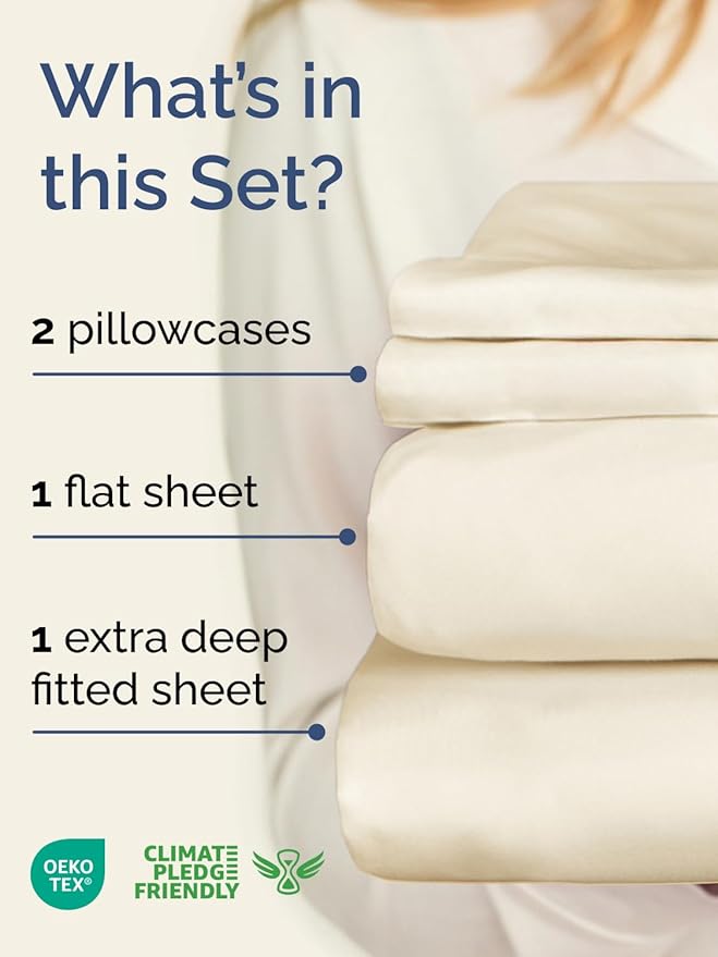 Extra Deep King Sheet Set - 4 Piece Breathable & Cooling Bed Sheets - Easily Fits 18 to 24 inch Mattress - Ultra Soft, Wrinkle & Fade Free with Extra Deep Pockets - Hotel Luxury Bedding - Off White