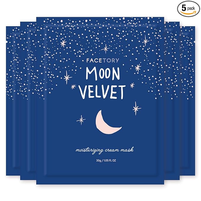FACETORY K Beauty Face Mask Skin Care - MOON VELVET MOISTURIZING Sheet Mask with Sodium Hyaluronate & Shea Butter Cream | Moisturizing Cream Mask (5 Pack)