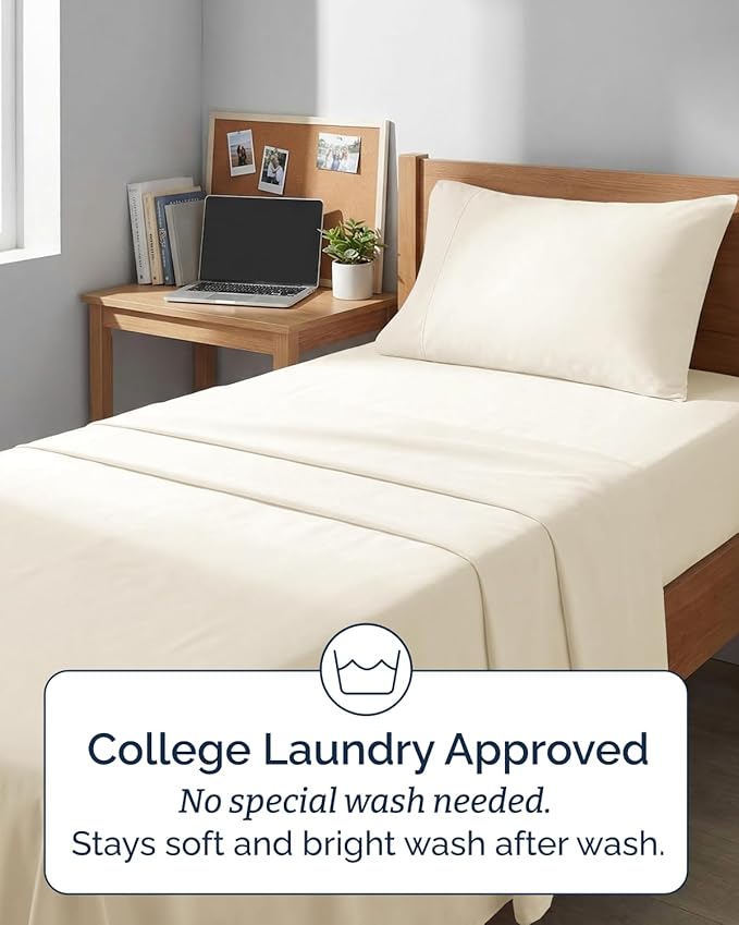 Extra Deep Twin XL Sheet Set - 3 Piece Breathable & Cooling Bed Sheets - Easily Fits 18 to 24 inch Mattress - Ultra Soft, Wrinkle & Fade Free w/ Extra Deep Pockets - Hotel Luxury Bedding - Off White