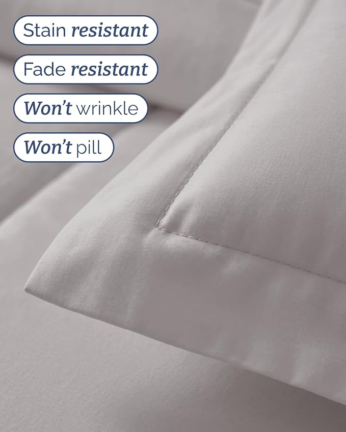 Twin Comforter Set - 5 Piece Bed in a Bag Twin Size Bed Set - Down Alternative Comforter, Flat Sheet, Fitted Sheet, Pillowcase & Sham for All Seasons - Ultra Soft, Comfy and Breathable - Light Grey