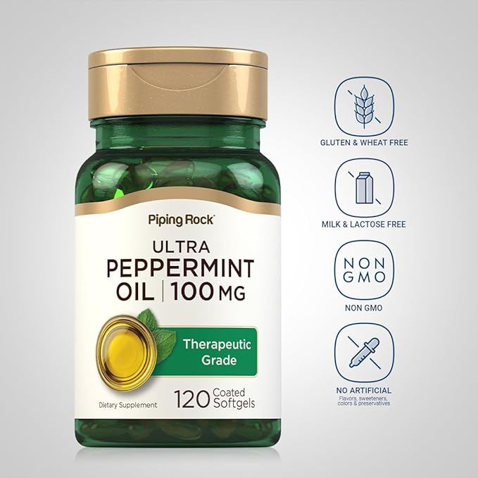 Piping Rock Peppermint Oil Softgel Capsules | 100mg | 120 Pills | Therapeutic Grade Extract | Non-GMO, Gluten Free Supplement