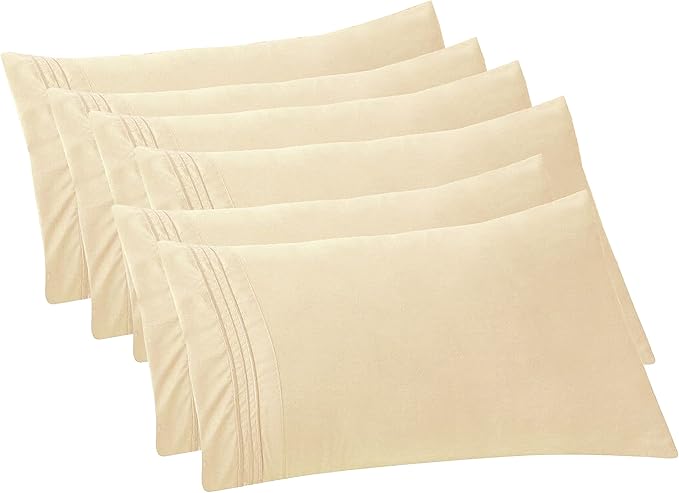Elegant Comfort 6-PACK Solid Pillowcases 1500 Premium Hotel Quality Microfiber - Smooth Weave, Wrinkle and Stain Resistant, Easy Slip-On, 6-Piece Set, King Pillowcase, Cream
