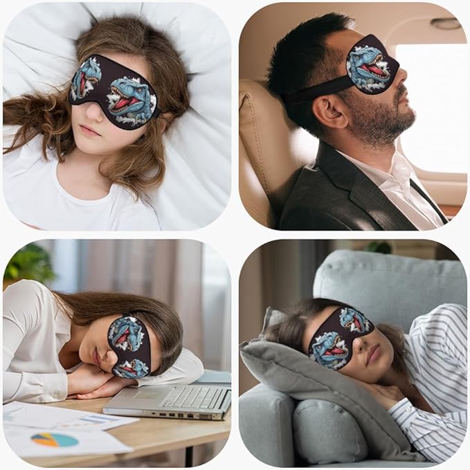 Dinosaur Silk Eye Mask Sleep Mask Tyrannosaurus Rex Beast Roaring Fiercely Black Eye Mask with Adjustable Strap Lightweight for Women Work Travel Night Sleep