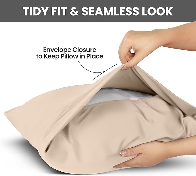 Utopia Bedding Queen Pillow Cases - 2 Pack - Envelope Closure - Soft Brushed Microfiber Fabric - Shrinkage and Fade Resistant Pillow Covers Queen Size 20 X 30 Inches (Queen, Beige)