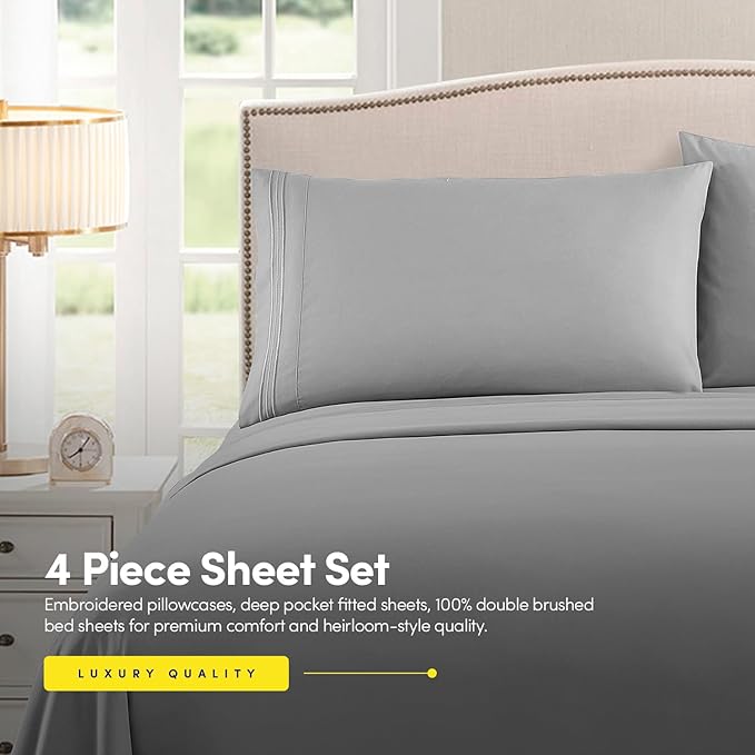 1500 Supreme Collection King Sheet Sets Light Gray Silver - Luxury Hotel Bed Sheets and Pillowcase Set for King Mattress - Extra Soft, Elastic Corner Straps, Deep Pocket Sheets, King Silver Gray