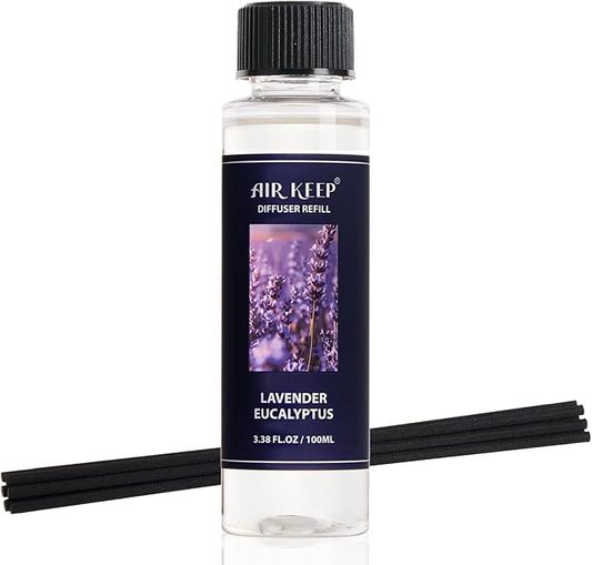 Airkeep Reed Diffuser Set,1.69 fl oz (50 ml) - Lavender Eucalyptus Oil Diffusers with 8 Reed Sticks,Home Fragrance Reed Diffuser for Bathroom Shelf Decor