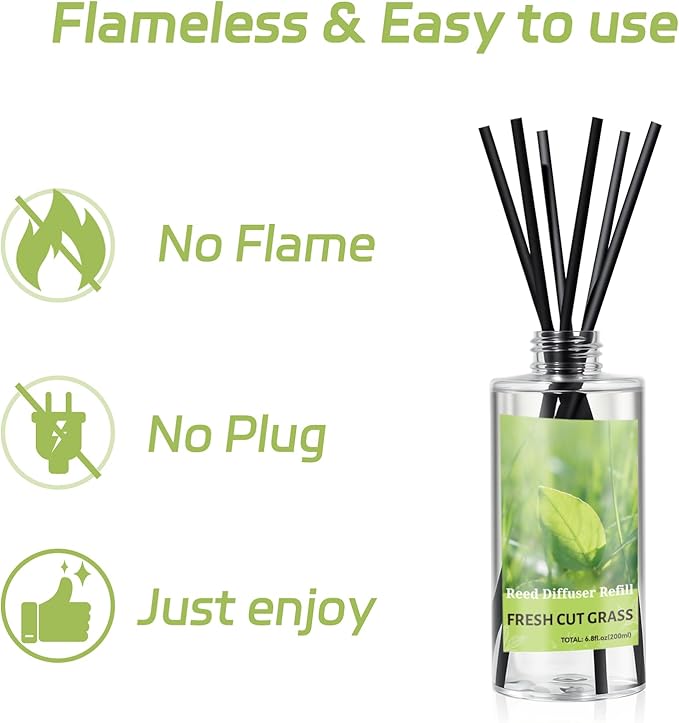 SCENTORINI Reed Diffuser Oil Refill, Fresh Cut Grass Essential Oil 6.76 Fl Oz, Natural Long Lasting Aromatherapy Fragrance Oil for Home Bedroom Bathroom Office Spa Air Freshener Home Decor