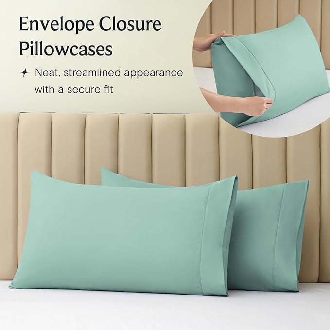 LuxClub Twin XL Sheets - Soft Kids Twin Bed Sheets for Boys and Girls, 3 PC Deep Pockets 18" Eco Friendly Wrinkle Free Kids Fitted Sheets Machine Washable Hotel Bedding Silky Soft- Light Teal Twin XL
