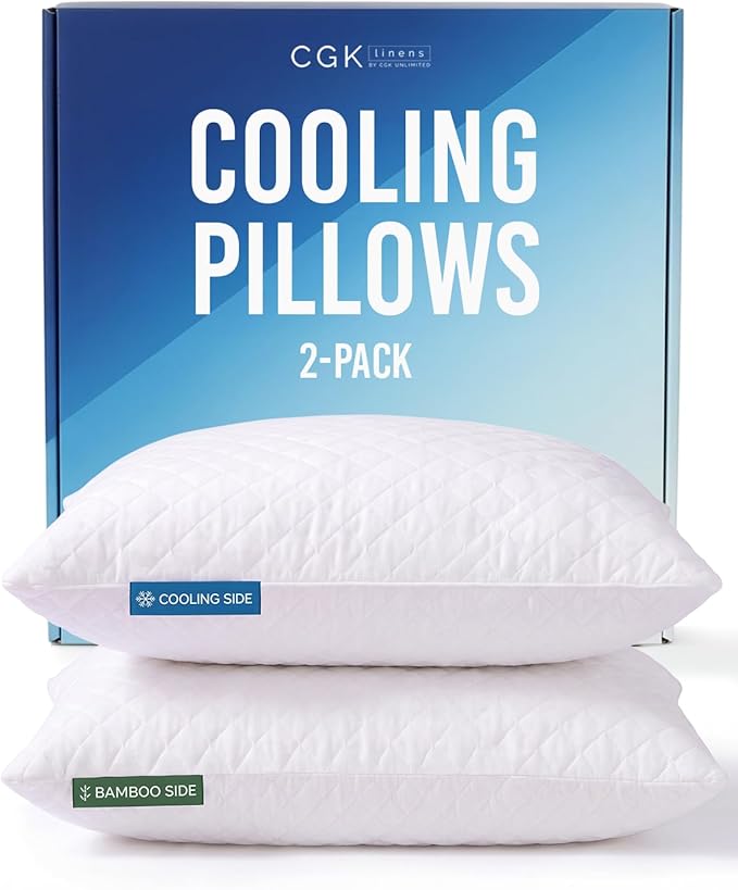 Cooling Pillow Standard Size Set of 2 - Breathable Cooling Bed Pillows for Hot Sleepers - Adjustable Shredded Memory Foam - Soft or Firm, Supportive for Side, Back & Stomach Sleepers - Washable Cover