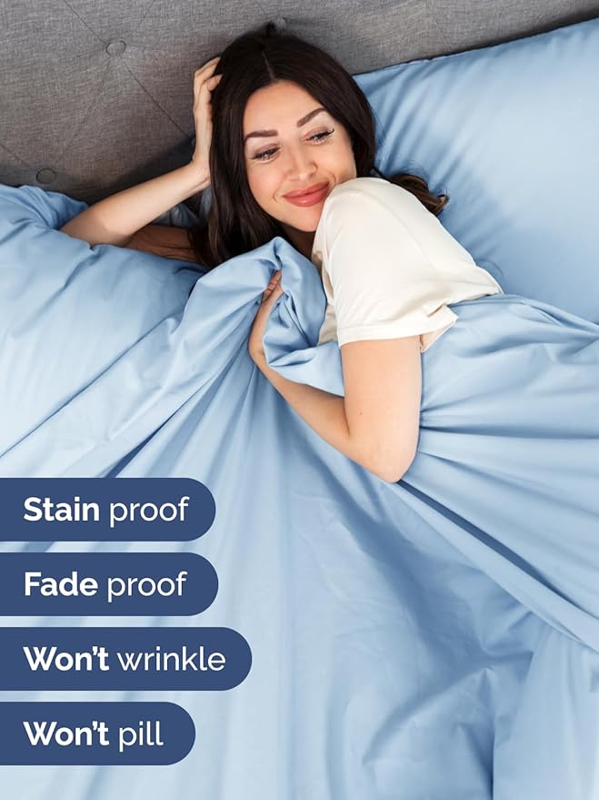 Extra Deep Full Sheet Set - 4 Piece Breathable & Cooling Bed Sheets - Easily Fits 18 to 24 inch Mattress - Ultra Soft, Wrinkle & Fade Free with Extra Deep Pockets - Hotel Luxury Bedding - Light Blue
