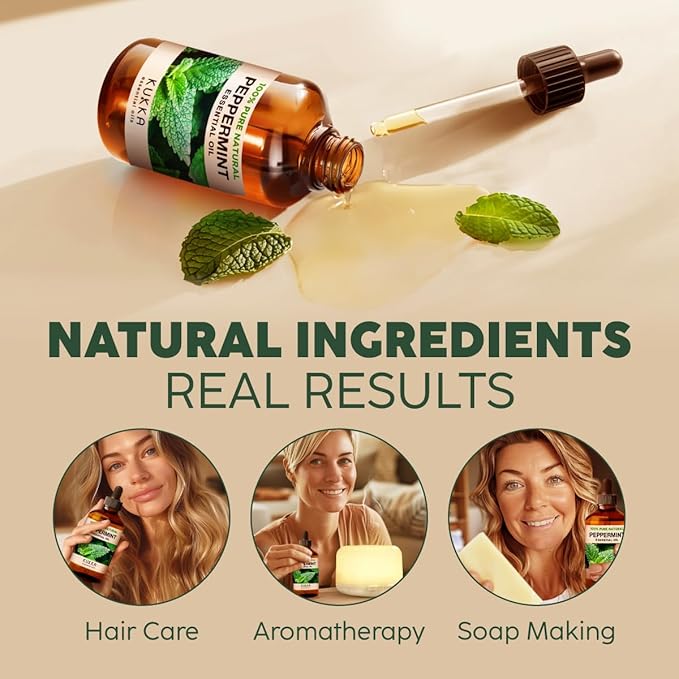 100% Pure Peppermint Oil - 4 Fl Oz Peppermint Essential Oil for Hair, Skin, Diffuser, Aromatherapy & DIY Soap Making Scent