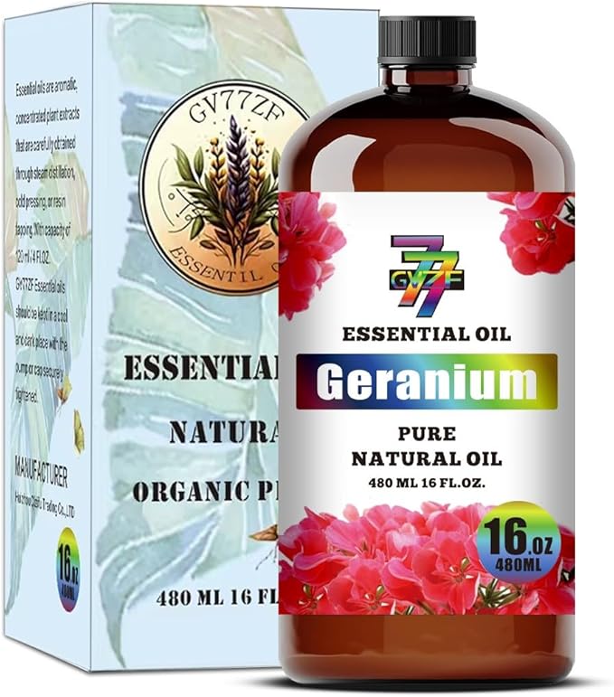 Geranium Essential Oil - Geranium Oils for Diffusers, Humidifiers, DIY Candles, Soap, Cleaning, Home, Office, Yoga, Massage, Gifts - 16 fl oz (480 ml) - GV77ZF