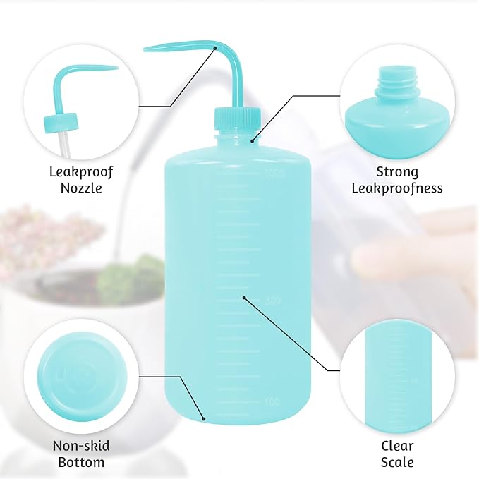 4 Packs Tattoo Wash Bottle Water Squirt Squeeze Diffuser Bottles (Light Blue, 1000ml)