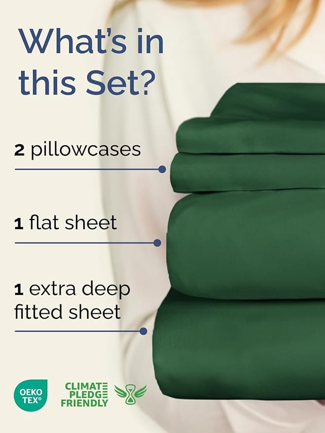 Extra Deep Full Sheet Set - 4 Piece Breathable & Cooling Bed Sheets - Easily Fits 18 to 24 inch Mattress - Ultra Soft, Wrinkle & Fade Free w/ Extra Deep Pockets - Hotel Luxury Bedding - Emerald Green