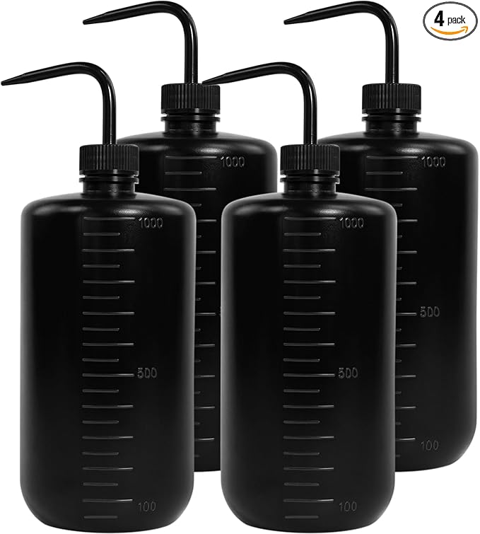 4 Packs Tattoo Wash Bottle Water Squirt Squeeze Diffuser Bottles (Black, 1000ml)