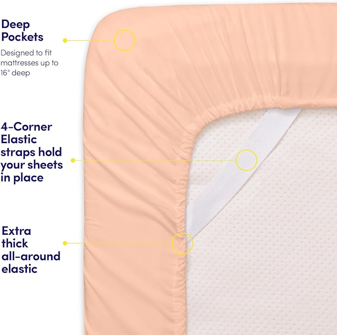 1500 Supreme Collection Twin XL Sheet Sets Peach - 3 Piece Bed Sheets and Pillowcase Set for Twin XL Mattress - Extra Soft, Elastic Corner Straps, Deep Pocket Sheets, Twin XL Peach