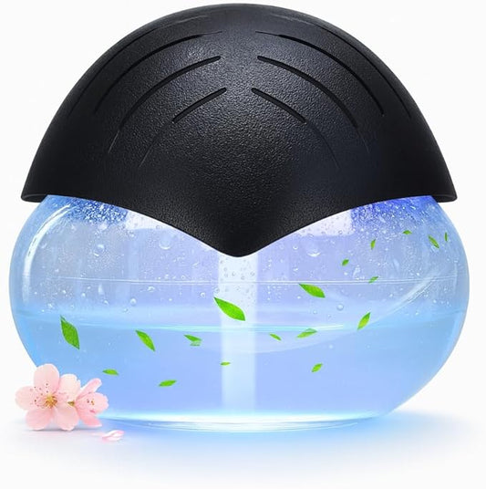 Air Aroma Diffuser - Colorful Night Light and Soothing Water Flow Sound - Suitable for Children, Pets and Smokers - Suitable for Home, Office - 3 x 10 ml Essential Oil Aroma Freshener - Black