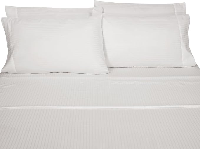ROYALE LINENS 300 Thread Count Poly Cotton Sheet Set - 6 Piece California King Bed Sheets - 1 Fitted, 1 Flat, 4 Pillow Cases -Soft Cool & Crisp Sheet Set (Cal King, Bright White)