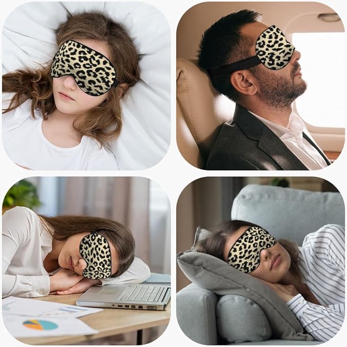 Leopard Eye Mask Sleeping Mask Animal Fur Patches Speckled Plaque Sleep Masks Silky Soft Eye Cover for Women Men Shading Blindfold for Air Travel Sleeping