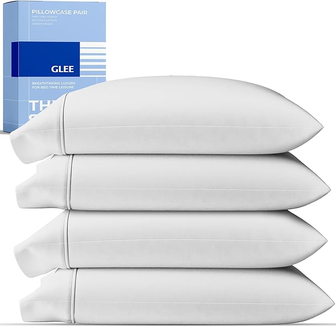 Thread Spread 100% Cotton Pillow Cases Queen Size Set of 4 - Luxury 400 Series Glee Collection Queen Pillow Cases (Pack of 2, Silver Grey), Soft Cooling Hotel Cotton Pillowcases, Fits Standard Pillows