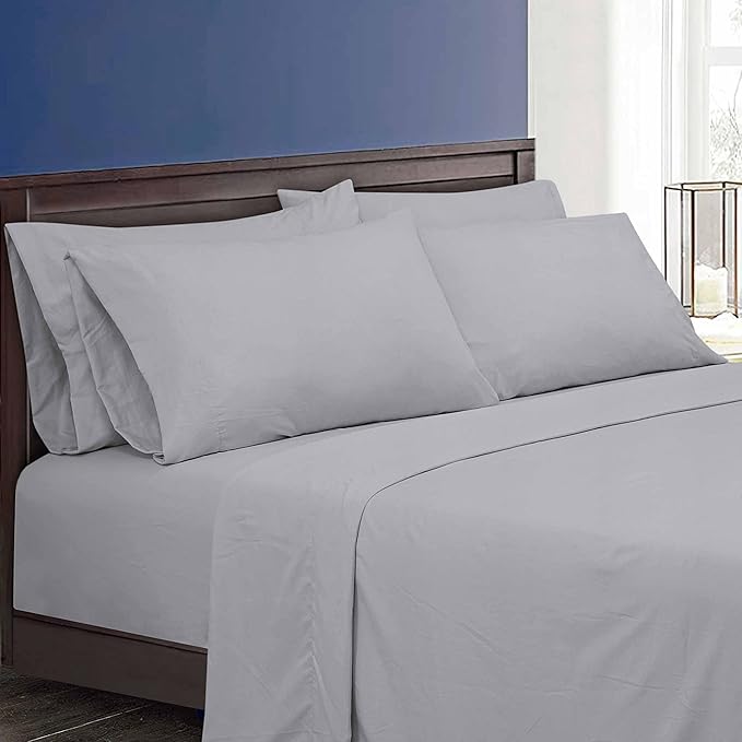 Royale Linens 6 Piece Queen Sheets Set - Soft Brushed 1800 Microfiber Bedding - 1 Fitted and 1 Flat Sheet, 4 Pillow cases - Wrinkle Free & Fade Resistant - Hotel Luxury Bed Sheets (Harbor Mist, Queen)