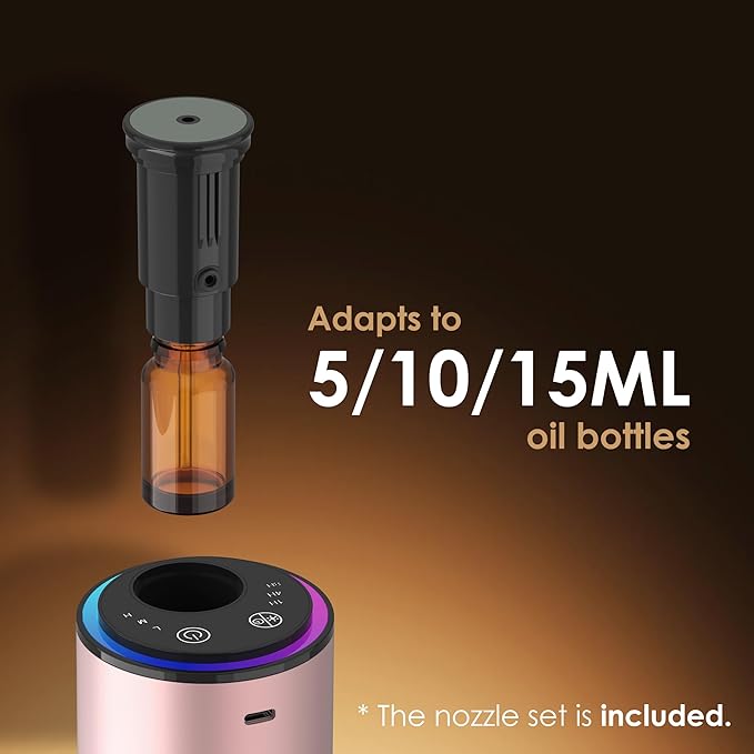 Waterless Essential Oil Diffuser, Portable Aromatherapy Diffuser,3 Countdown Timers & 3 Mist Levels for Home, Room, Car, Office