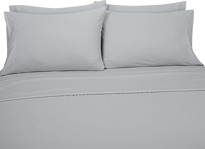 ROYALE LINENS 300 Thread Count Poly/Cotton Cooling Sateen Sheet Set - 6 Piece King Bed Sheets - 1 Fitted, 1 Flat, 4 Pillow Cases -Soft Cool & Crisp Sheet Set (King, Glacier Grey)
