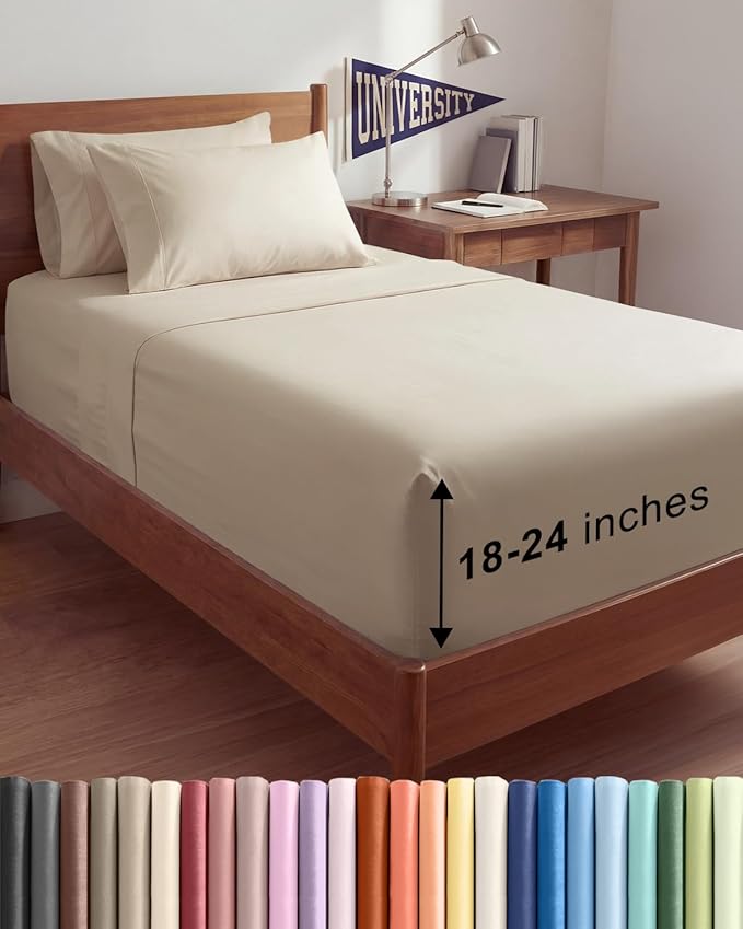 Extra Deep Twin XL Sheet Set - 4 Piece Breathable and Cooling Sheets - Hotel Luxury Bedding for Women, Men, Kids & Teens - Easy & Secure Fit - Soft, Wrinkle Free and Comfy - Extra Deep Pockets - Wheat