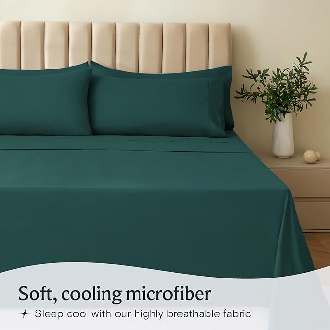 LuxClub 3 PC Sheet Bed Sheets Deep Pockets 18" Eco Friendly Wrinkle Free-Kids-Fitted Sheets Machine Washable Hotel Bedding Silky Soft - Emerald Twin
