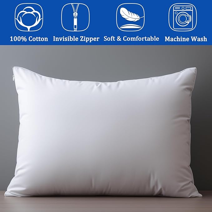 Precoco White Pillow Cases Queen Size Set of 4 | 100% Cotton Pillowcases with Zipper Hidden | Premium Cooling Decorative Pillow Covers with 600 Thread Count, Soft & Smooth, 20x30 inches