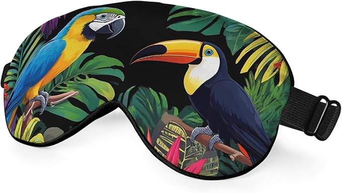 Tropical Birds Sleep Mask Eye Mask Plants Parrot Bright Leaves Colorful Bird Sleep Mask Light Blocking Adjustable Smooth Soft Eye Masks for Women Deep Rest Travel