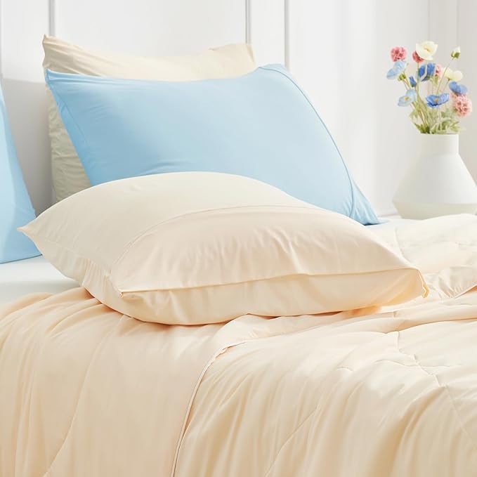 Cozy Bliss Cooling Pillow Cases for Hot Sleepers, Q-Max>0.45, Standard Size Set of 2, Soft & Silky Pillow Covers with Envelope Closure,Gift, Yellow, 20x26 Inches