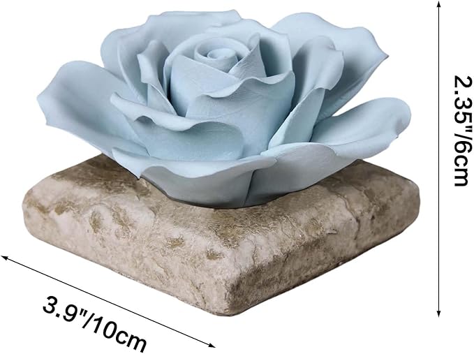 Ceramic Passive Essential Oil Diffuser, Aesthetic Desktop Handmade Flower & Concrete Base, Porcelain Aromatherapy Oils Diffuser for Home, Office, Yoga, Spa Room (Blue Rose)