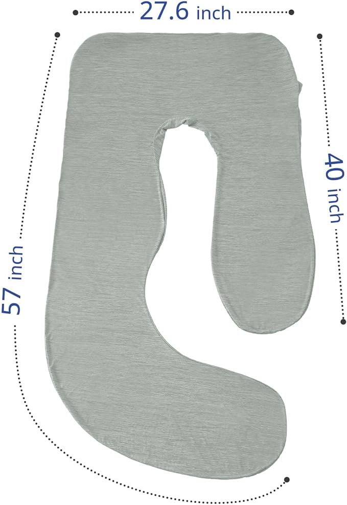 Sasttie Cooling Pregnancy Pillow Cover, 57-inch U Shaped Pregnancy Pillow Case, Fits 55 to 57 Inch Maternity Pillow, Light Grey (No Pillow Insert)
